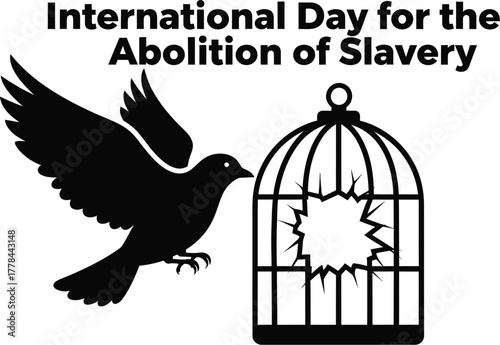 International day for abolition of slavery illustration, featuring a bird flying out of a broken cage