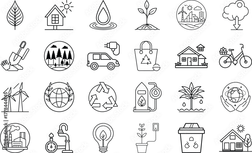 Fototapeta premium Set of environmental and ecological icons linear