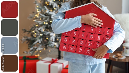 Little girl in pajamas hold...