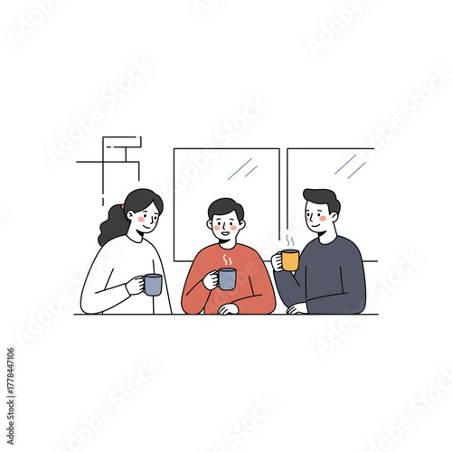 Colleagues chatting over coffee in a modern office