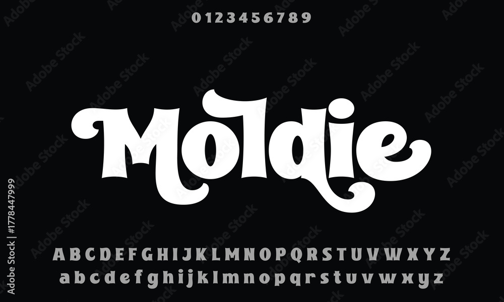 Fototapeta premium Moldie Demo Regular vector font alphabet with numbers
