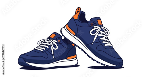 Stylish blue and orange sneakers with white soles a modern footwear design