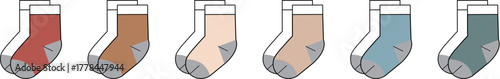 A vibrant collection of colorful ankle socks in various shades, presented as a flat vector illustration set isolated on a white background