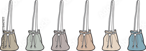 Set of six stylish drawstring pouches in various pastel colors, perfect for accessories and storage