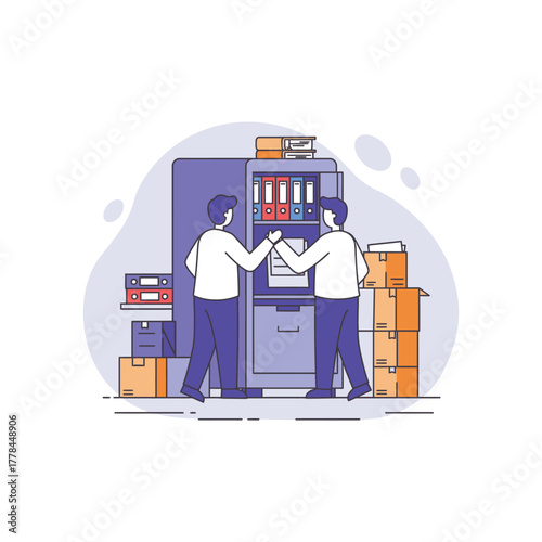 Warehouse Staff Restocking Storage and Reviewing Inventory