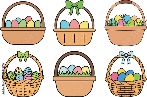 Colorful Easter Egg Basket Vector Set – Festive Holiday Illustration Collection