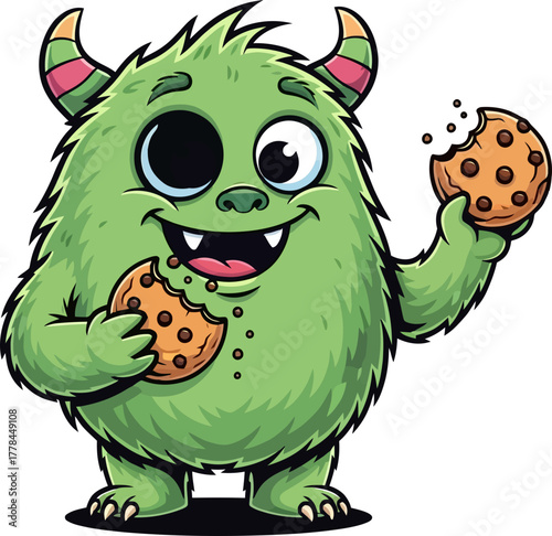 delightful green monster enjoys sweet chocolate chip cookies with glee
