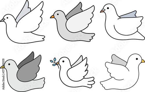 Peace Dove Vector Set – Flying Pigeon Line Art Illustration Collection
