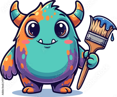 whimsical fuzzy painter friend shares artistic vision with bright strokes