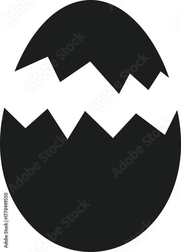 Cracked Black Eggshell Silhouette on White Background