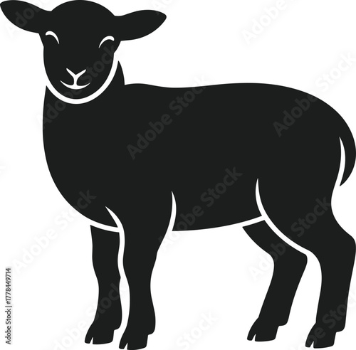 Black silhouette of a lamb standing on a white background