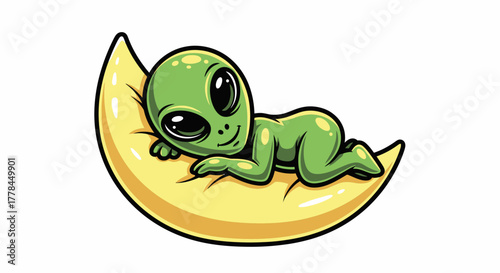 little alien dreams sweetly upon a soft crescent moon pillow