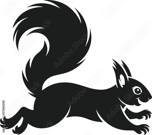 Black squirrel running vector silhouette on white background