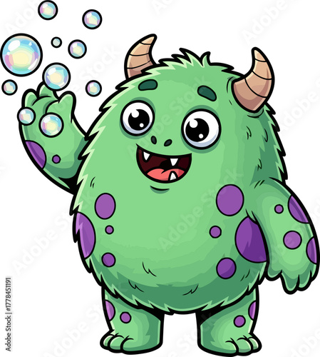 happy spotted beast manifests iridescent bubbles, inspiring playful wonder and sheer delight