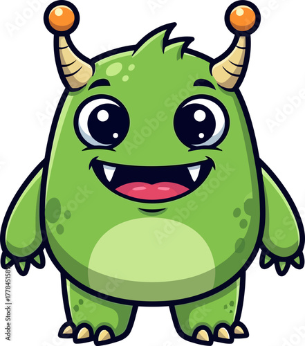 little green buddys happy gaze spreads joyful, whimsical cheer