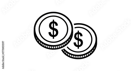 Two simple black and white dollar sign coins illustration