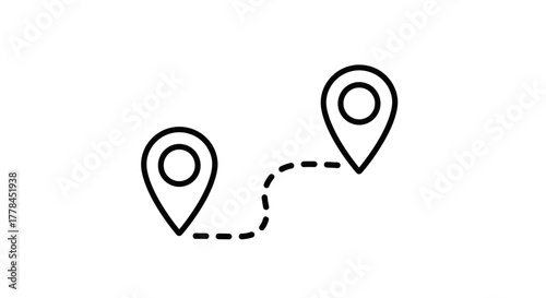 Two location pins connected by a dashed line representing a route