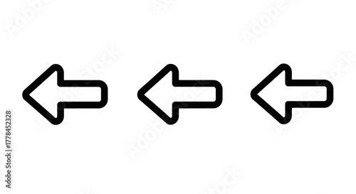 Three black arrow icons pointing to the left simple design