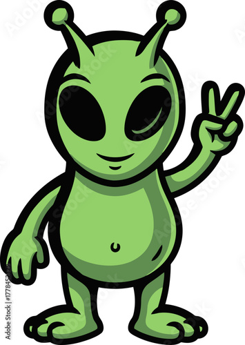 cute extraterrestrial offers universal peace sign, radiating intergalactic goodwill and welcome