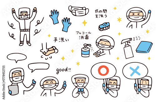 食品工場や給食職員のイラストセット