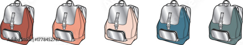Backpack variations in different color options, modern design, ready for school or travel needs