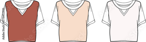 T-shirt and Vest Combo Vector Illustration in Red, Beige, and White Colors for Fashion Design