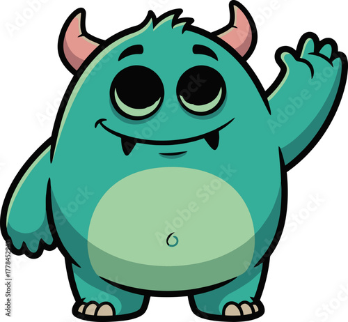 friendly little monster cheerfully waves hello, offering a warm welcome