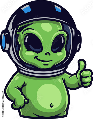 adorable extraterrestrial offers hearty thumbsup for your stellar endeavors