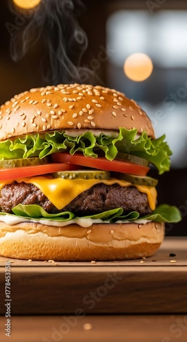 Delicious Cheeseburger with Fresh Ingredients - A Mouthwatering Culinary Delight.