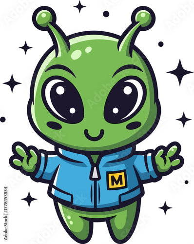 little green buddy sends playful cosmic vibes and intergalactic peace