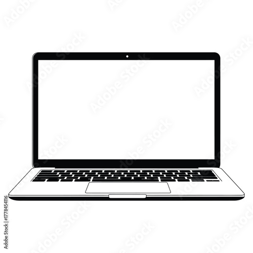 Minimalist Laptop Illustration with Blank Screen for Mockup, Technology Concept, and Digital Display