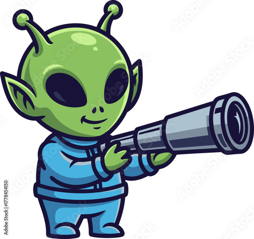 curious martian gazer surveys infinite space with his telescope