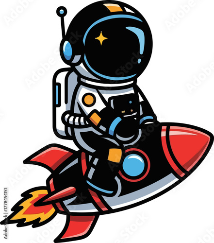 adorable cosmonaut launches his rocket, ready for an exciting interstellar voyage