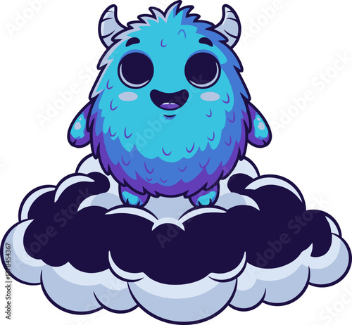 little fluffy guardian overlooks cloudy dreams with an adorable, happy expression