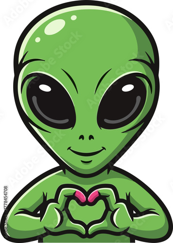 friendly green alien shares cosmic affection with a warm heart gesture
