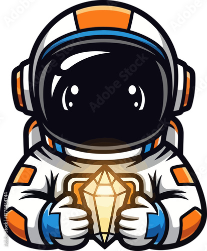 brave astronaut holds radiant crystal, a beacon of stellar mystery