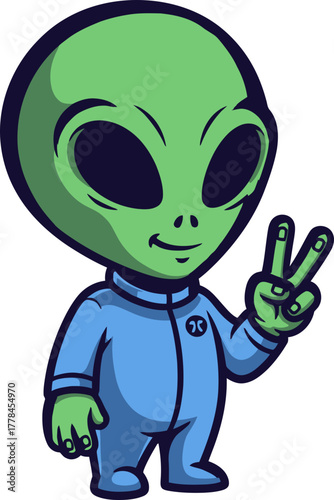 cute cosmic alien shares peace, symbolizing universal friendship and goodwill
