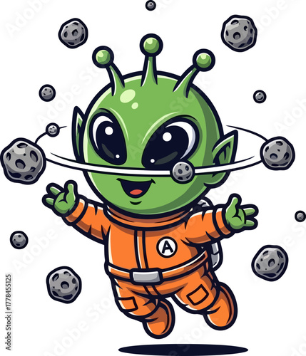 charming cosmic traveler joyfully navigates an asteroid field of wonder