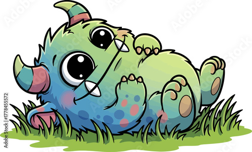 playful fuzzy creature relaxes happily amidst verdant grassy haven