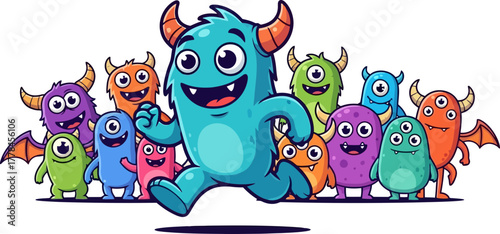 vibrant monster squad on an adventurous dash of pure joy