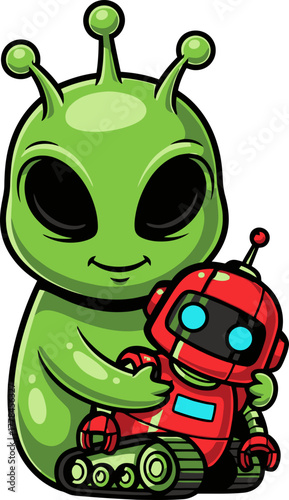 interstellar companions little alien cradles its robot pal warmly