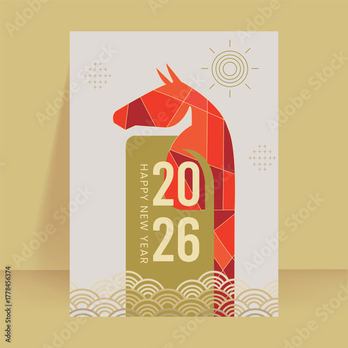 modern 2026 new year card with geometric horse