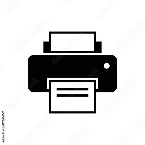 Printer icon vector graphic illustration, black and white symbol for printing documents, office equipment, output device, digital technology and document processing on transparent background