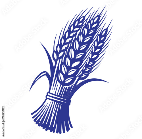 Elegant blue wheat bundle vector illustration ideal for farming and agricultural concepts