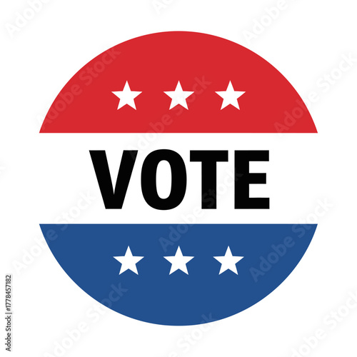 Vote button in patriotic red, white, and blue with stars, symbolizing american democracy, electoral participation, civic duty, and the importance of voting.
