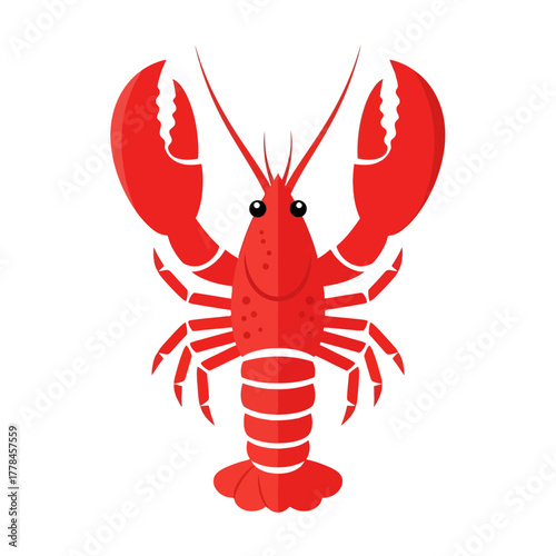 Red lobster vector illustration isolated on white background, a detailed flat graphic design of a marine crustacean for seafood menus, culinary applications, and ocean themes.