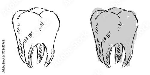 Grunge sketch hand-drawn teeth vector. Ideal for dentistry, oral health, and hygiene themes. This graphic symbolizes human anatomy and dental care with a distressed, rough artistic aesthetic.