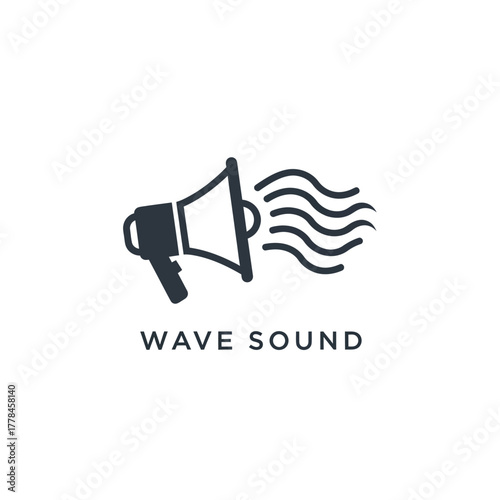 Wave sound logo design with a simple megaphone icon.