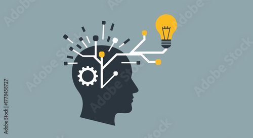 Silhouette of a human head with a lightbulb and circuitry, symbolizing innovation, ideas, and artificial intelligence