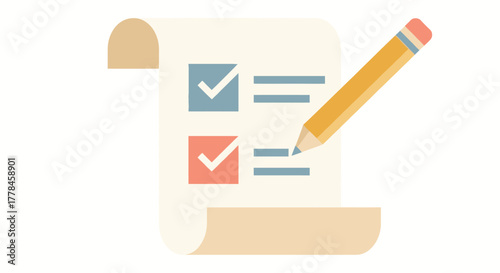 Checklist on a scroll with a pencil, indicating task completion and planning